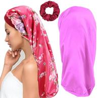 👩 2-piece set: large satin bonnet sleep cap for women with braids and hairband logo