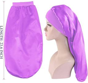 img 2 attached to 👩 2-Piece Set: Large Satin Bonnet Sleep Cap for Women with Braids and Hairband