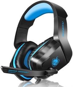 img 4 attached to PHOINIKAS H1 Gaming Headset - PS4, Xbox One, PC, Laptop, Nintendo Switch Compatible, Bass Surround, Noise-Cancelling Mic, LED Light - Blue - Great Gift for Kids