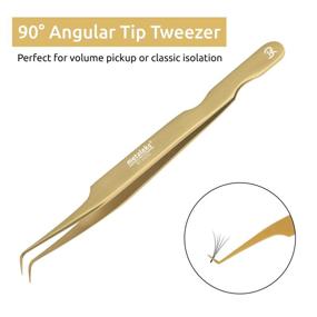 img 2 attached to 🔧 Golden Eyelash Extension Tweezers - Handcrafted Japanese Stainless Steel Precision Tweezers with 90° Angular Tip - Professional Lash Tool