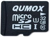 📸 qumox 32gb micro sd memory card: class 10, uhs-i | high speed write, 15 mb/s read speed up to 70 mb/s logo