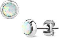 stylish amelia fashion pair opal bezeled earring studs 316l surgical stainless steel in various colors logo