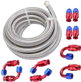 img 4 attached to 🔴 MOOSUN 16Ft 6-AN Stainless Steel Braided Red & Blue Fuel Line Kit with Rotary Swivel Hose Ends