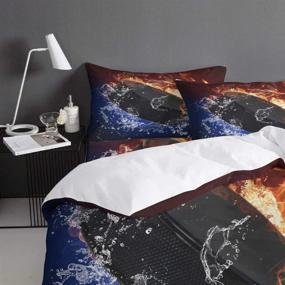 img 1 attached to Ice Hockey Fire Lightning Comforter Set – Teather 3-Piece Bedding Sets: Duvet Cover, Pillow Cases for All Ages, Queen Size