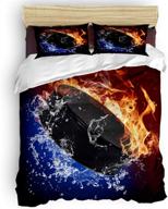 ice hockey fire lightning comforter set – teather 3-piece bedding sets: duvet cover, pillow cases for all ages, queen size logo