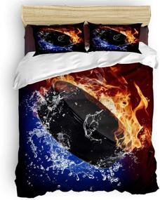 img 4 attached to Ice Hockey Fire Lightning Comforter Set – Teather 3-Piece Bedding Sets: Duvet Cover, Pillow Cases for All Ages, Queen Size