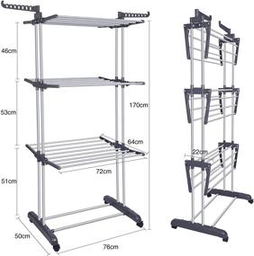 img 1 attached to 👕 Bigzzia Folding Clothes Rail - 3 Tier Clothes Drying Rack, Stainless Steel Laundry Garment Dryer Stand with Side Wings - Grey