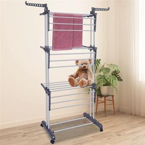 img 3 attached to 👕 Bigzzia Folding Clothes Rail - 3 Tier Clothes Drying Rack, Stainless Steel Laundry Garment Dryer Stand with Side Wings - Grey