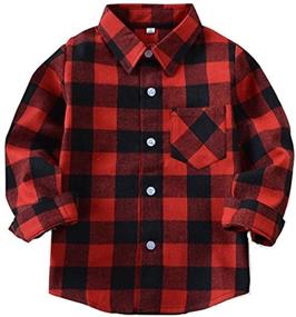 img 2 attached to 👕 Adorable Button Down Plaid Flannel Long Sleeve Shirt for Baby Boys and Girls (2T-7T)