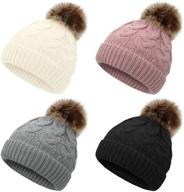 👶 knit baby girl hat with pom pom - warm winter beanie for girls & boys - american trends infant cap logo