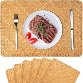 img 4 attached to 🍽️ Natural Rectangular Placemats for Kitchen by Hade