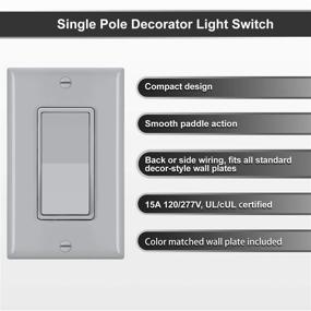 img 3 attached to 🔌 10 Pack - BESTTEN Single Pole Decorator Wall Light Switches with Wallplate, 15A 120/277V, On/Off Rocker Paddle Interrupter, UL Listed, Gray