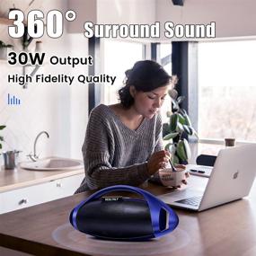 img 2 attached to RESLTALY Portable Bluetooth Speakers - Wireless Loud Speaker with Bluetooth 5.0, FM Radio, 10W Powerful Bass, Stereo Sound - 16 Hours Music, Mic, AUX - Blue - Ideal for Family and Outdoor Parties
