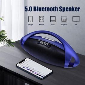 img 1 attached to RESLTALY Portable Bluetooth Speakers - Wireless Loud Speaker with Bluetooth 5.0, FM Radio, 10W Powerful Bass, Stereo Sound - 16 Hours Music, Mic, AUX - Blue - Ideal for Family and Outdoor Parties
