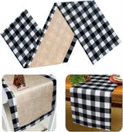 🎄 yodofol cotton & burlap buffalo checkered table runner: christmas black and white plaid design - ideal for family dinners, gatherings, and everyday use (black plaid, 14 x 72 inch) логотип