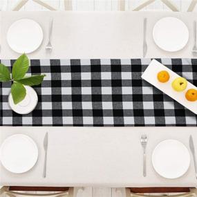 img 2 attached to 🎄 Yodofol Cotton & Burlap Buffalo Checkered Table Runner: Christmas Black and White Plaid Design - Ideal for Family Dinners, Gatherings, and Everyday Use (Black Plaid, 14 x 72 inch)