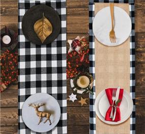 img 1 attached to 🎄 Yodofol Cotton & Burlap Buffalo Checkered Table Runner: Christmas Black and White Plaid Design - Ideal for Family Dinners, Gatherings, and Everyday Use (Black Plaid, 14 x 72 inch)