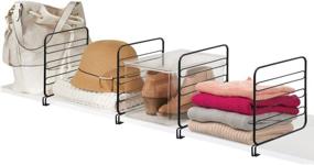 img 4 attached to mDesign Metal Closet Shelf Dividers: Versatile Storage & Organization in 4 Pack Black for Bedroom, Bathroom, Kitchen, & Office Shelves - Easy Install