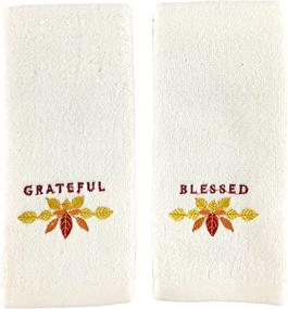 img 1 attached to 🌾 Exquisite Decorative Harvest Fingertip Towels: Luxuriously Embroidered Golden Wheat with Grateful and Blessed on Plush Ivory White, 2 Piece Set, 11" x 18" Inch (Thankful)