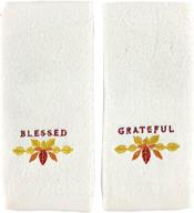 🌾 exquisite decorative harvest fingertip towels: luxuriously embroidered golden wheat with grateful and blessed on plush ivory white, 2 piece set, 11" x 18" inch (thankful) logo