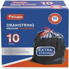 img 4 attached to 🗑️ Feiupe 10 Gallon Drawstring Trash Bag - Durable Garbage Bags for Clean Disposal, 0.9 Mil Thickness, Pack of 90 (Black, 10 Gallon Capacity)