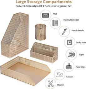 img 2 attached to POPRUN Gold Desk Organizer Set: Stylish 4-Piece Office Supplies Kit for Home and Office - Maximizing Desk Organization and Enhancing Work Efficiency