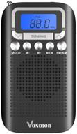 pocket am fm portable digital radio with alarm clock - exceptional reception and long-lasting performance. battery-operated am fm compact radio player with 2 aaa batteries, stereo headphone socket (black) - vondior logo