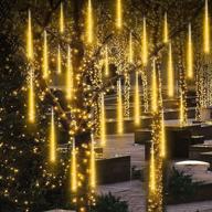 meteor shower rain lights: mesmerizing outdoor christmas decorations with snow falling effect – waterproof led lights for tree, garden, wedding party, holiday (12 inch, 8 tube, 192 led, warm white) logo