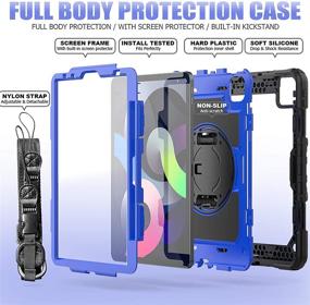 img 3 attached to 📱 Ausleben iPad Air 4th Generation & iPad Pro 11 inch Case - 10.9-inch/iPad Pro 2020/2018 Cover with Built-in Screen Protector, 360-degree Rotating Kickstand, Hand Strap & Adjustable Shoulder Strap - Black and Blue