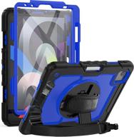 📱 ausleben ipad air 4th generation & ipad pro 11 inch case - 10.9-inch/ipad pro 2020/2018 cover with built-in screen protector, 360-degree rotating kickstand, hand strap & adjustable shoulder strap - black and blue logo