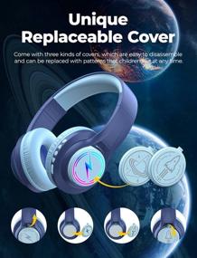 img 3 attached to 🎧 iClever TransNova: Colorful RGB Light Up Bluetooth Headphones with Replaceable Plates, 45H Playtime, Hi-Fi Stereo Sound - Volume Limited Over Ear Headphones for Kids/Teens (Blue)