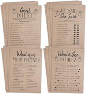 bridal shower bachelorette game bundle: rustic kraft, he said she said, find the guest quest, would she rather, what's in your phone game - 25 games each! logo