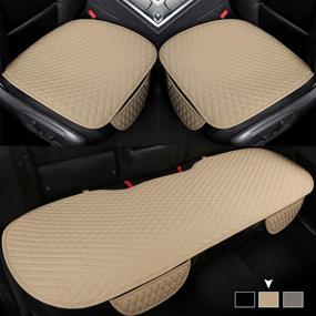 img 4 attached to 🚗 West Llama Pu Leather Car Seat Covers: Front Driver Seat Pad Mat and Rear Bench Cover, Beige - Universal Fit for 90% Vehicles