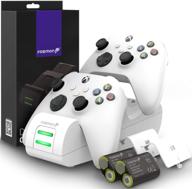 fosmon dual 2 max charger for xbox series x/s (2020) & xbox one controllers - high speed docking & rechargeable battery packs - white логотип
