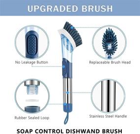 img 2 attached to 🧼 Stainless Steel Handle Soap Control Dish Brush SetSail - Soap Dispensing Dishwand Brush with 4 Additional Heads - Kitchen Scrub Brush for Pot, Pan, and Sink Cleaning