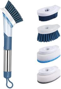 img 4 attached to 🧼 Stainless Steel Handle Soap Control Dish Brush SetSail - Soap Dispensing Dishwand Brush with 4 Additional Heads - Kitchen Scrub Brush for Pot, Pan, and Sink Cleaning