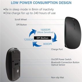 img 3 attached to Подключаемая оптическая бесшумная мышь с Bluetooth для MacBook, ПК и iPad - тонкая и тихая с лазерной технологией - широко совместима с настольными компьютерами, ноутбуками и iMac в черном цвете.