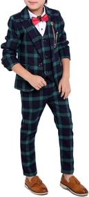 img 2 attached to 👔 YUFAN Boys Black Red Green Gray Coffee Plaid Suit - 3 Piece Set in Sizes 2T-10