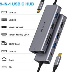 img 3 attached to 🔌 9-in-1 USB C Dual HDMI Adapter: Triple Display Docking Station for MacBook Pro Air and Windows with 100W PD, Ethernet, USB, SD/TF Card Reader