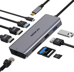 img 4 attached to 🔌 9-in-1 USB C Dual HDMI Adapter: Triple Display Docking Station for MacBook Pro Air and Windows with 100W PD, Ethernet, USB, SD/TF Card Reader