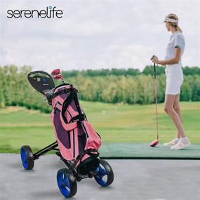 img 1 attached to 🏌️ SereneLife SLGZ36 - Lightweight Folding 4-Wheel Golf Push Cart with Brake, Roller Golf Bag Holder, Elastic Strap, Scorecard/Cup/Bag Storage