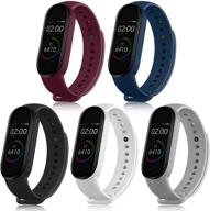 📟 5 pack mi band 4/3 sport bands: soft silicone replacements for xiaomi fitness tracker (black+white+gray+wine red+navy blue) logo