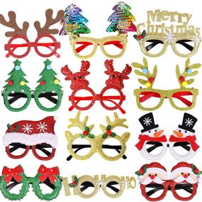 img 4 attached to Set of 12 Sparkling Christmas Glasses Frames for Festive Parties and Photo Booths - Max Fun Glitter Eyeglasses Decoration, Holiday Favors (One Size Fits All)