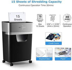 img 3 attached to Bonsen S3102: 15-Sheet Heavy Duty Cross-Cut Paper Shredder with 30-Minute Running Time, High Security P-4, Quiet Operation, Credit Card Shredding, Pull-Out Basket and Casters for Office Use - Black, 5.3 Gallons Capacity