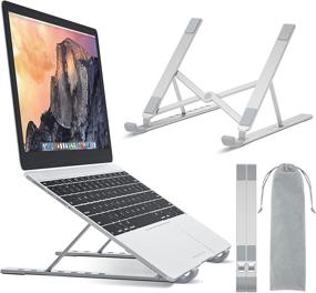 img 4 attached to 📚 Adjustable Laptop Stand Riser for 10-17.3" Laptops - Portable Ergonomic Notebook Desk Holder with Ventilated Tray (Silver)