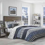 eddie bauer home blue creek collection: 100% cotton lightweight quilt bedspread set with matching shams - pre-washed for extra comfort - queen size navy bedding logo
