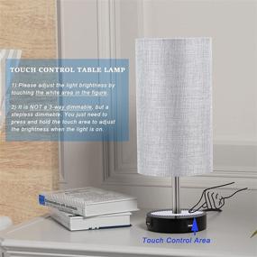 img 2 attached to 💡 Enhance Your Bedroom with our Touch Control Table Lamp: Stepless Dimmable, USB Ports, Silver Fabric Shade & Wood Base (LED Bulb Included)