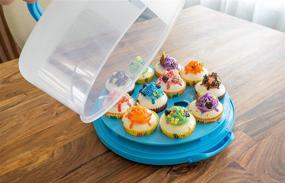 img 1 attached to 🎂 Red Co. 11 inch Cake & Cupcake Muffin Carrier Holder: Convenient Collapsible Handles, Blue Tray/Clear Lid