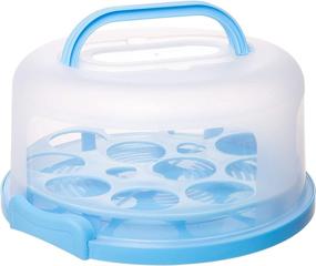 img 4 attached to 🎂 Red Co. 11 inch Cake & Cupcake Muffin Carrier Holder: Convenient Collapsible Handles, Blue Tray/Clear Lid