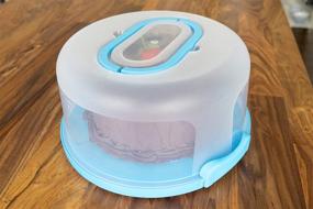 img 3 attached to 🎂 Red Co. 11 inch Cake & Cupcake Muffin Carrier Holder: Convenient Collapsible Handles, Blue Tray/Clear Lid